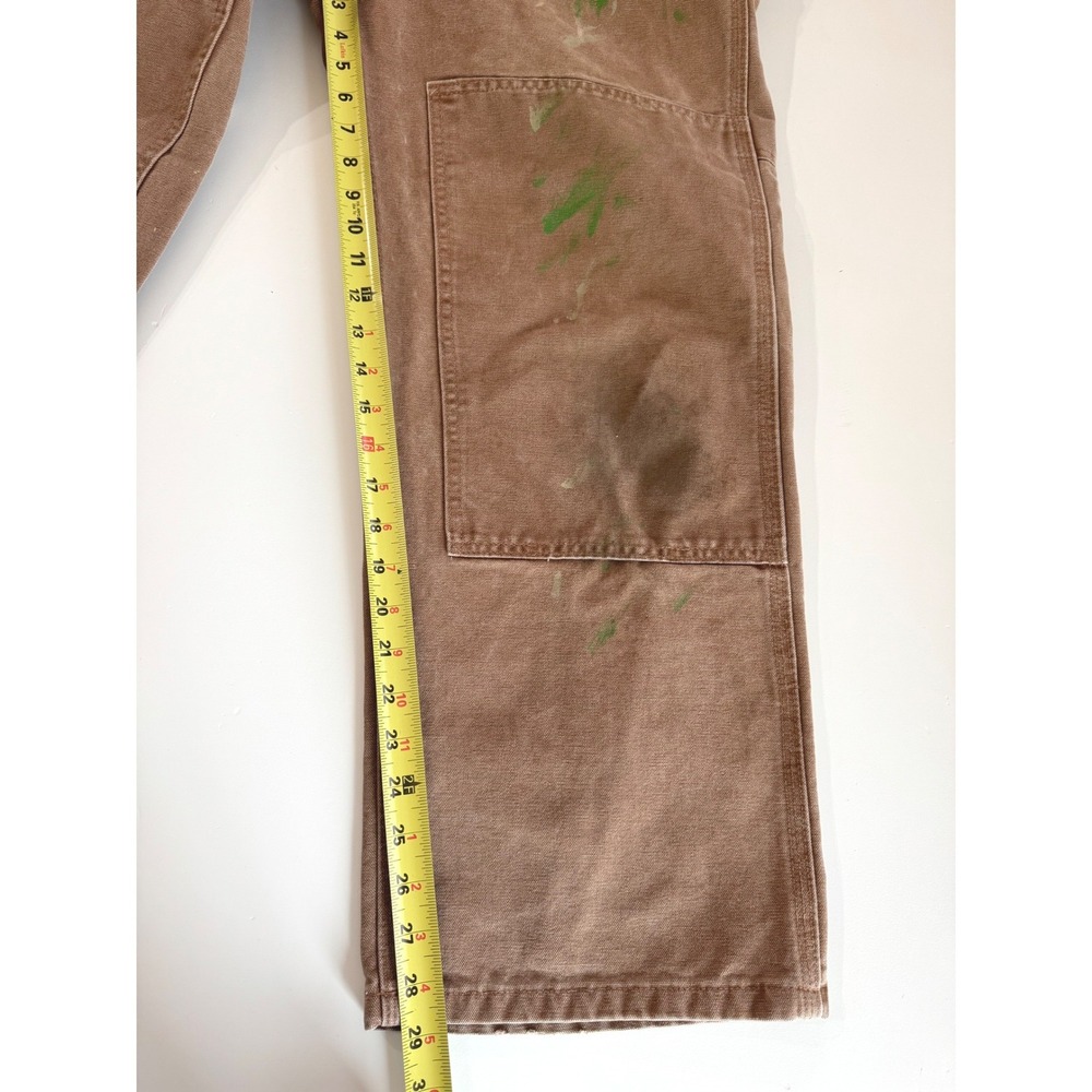 Carhartt R08 BRN Brown Duck Double Knee Bib Overalls Distressed Paint 32x30 Mens - Picture 9 of 13